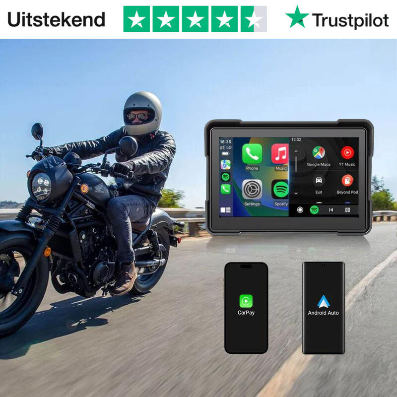 Navigatiescherm motor met Apple CarPlay en Android Auto integratie voor routeplanning
