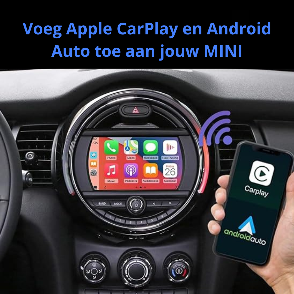 Interieur van MINI met Apple CarPlay en Android Auto integratie